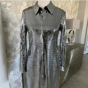 NWT Aidan Mattox Long Sleeve Laminate Shirt dress